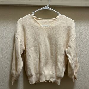 Cozy Cream V-Neck Knit Sweater